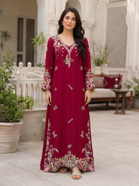 Zara Luxury Kaftan Heavily Embellished Silk Party Wear