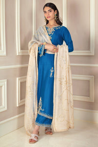 Teal Mirage – Teal & Beige Pure Raw Silk
