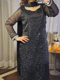 Mahira Viral Noir Silver Beaded Black Dress / Long Shirt Set