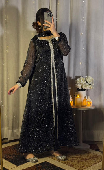Mahira Viral Noir Silver Beaded Black Dress / Long Shirt Set