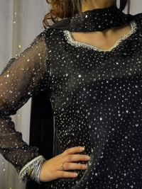 Mahira Viral Noir Silver Beaded Black Dress / Long Shirt Set