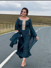 Teal Green Embroidered Silk Outfit with Dupatta