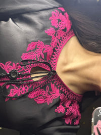 Elegant Black & Magenta Silk 3-Piece Formal Suit with Machine Embroidery