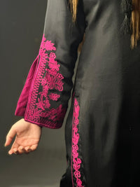 Elegant Black & Magenta Silk 3-Piece Formal Suit with Machine Embroidery