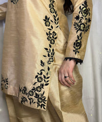 Golden Embroidered Raw Silk Suit with Farshi Shalwar