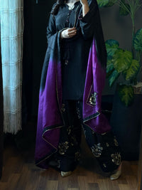 Black & Purple Embroidered Raw Silk Farshi Suit