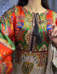 Vibrant Multi-Color Digital Print Silk 3-Piece Cord Set