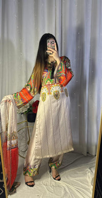 Vibrant Multi-Color Digital Print Silk 3-Piece Cord Set