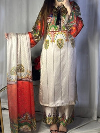 Vibrant Multi-Color Digital Print Silk 3-Piece Cord Set