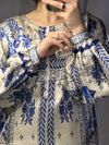 Chic Blue & White Geometric Print Silk 3-Piece Cord Set