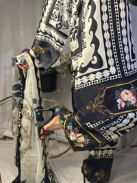 Chic Black & White Digital Print Silk 3-Piece Cord Set