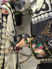 Chic Black & White Digital Print Silk 3-Piece Cord Set