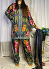 Striking Dark Base Floral Print Silk 3-Piece Cord Set