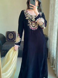 Luxurious Black Velvet 3-Piece Suit with Sequin & Motif Embroidery