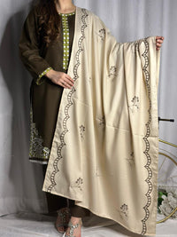 Elegant Chocolate Brown Dhanak Suit with Matching Embroidered Shawl