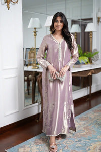 Luxe Metallic Rose Tissue Long Kaftan-Style Shirt with Intricate Embellishments