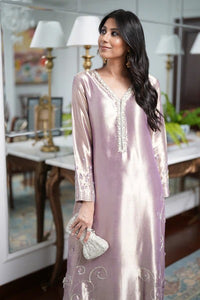 Luxe Metallic Rose Tissue Long Kaftan-Style Shirt with Intricate Embellishments