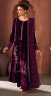Royal Deep Plum Embroidered Velvet 3-Piece Suite – Winter Festive Edition