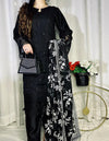 Exquisite Black Georgette Embroidered Suit with Moti Work & Heavy Floral Dupatta