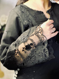 Exquisite Black Georgette Embroidered Suit with Moti Work & Heavy Floral Dupatta