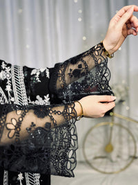 Exquisite Black Georgette Embroidered Suit with Moti Work & Heavy Floral Dupatta