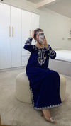 Royal Blue Classy Embroidered Kaftan | Luxury 2-Piece Velvet Set