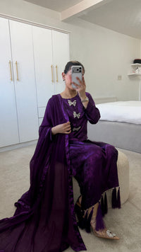 Royal Plum Purple Silk Outfit | Elegant 3-Piece Festive Wear with Tassels
