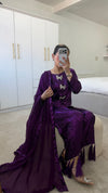 Royal Plum Purple Silk Outfit | Elegant 3-Piece Festive Wear with Tassels