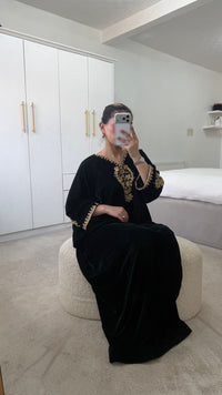 Luxury Bottle Green Velvet Kaftan | Elegant 2-Piece Gold Embroidered Set