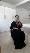 Luxury Bottle Green Velvet Kaftan | Elegant 2-Piece Gold Embroidered Set