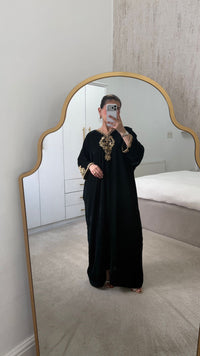 Luxury Bottle Green Velvet Kaftan | Elegant 2-Piece Gold Embroidered Set