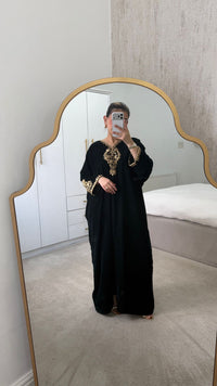 Luxury Bottle Green Velvet Kaftan | Elegant 2-Piece Gold Embroidered Set
