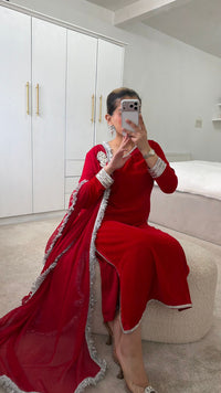 Vibrant Crimson Red Velvet Suit | 3-Piece Elegant Party Wear