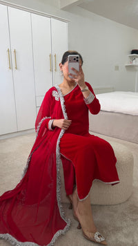 Vibrant Crimson Red Velvet Suit | 3-Piece Elegant Party Wear