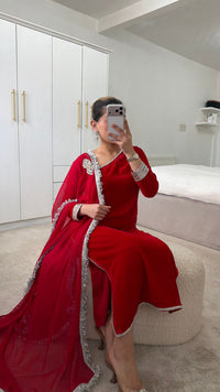 Vibrant Crimson Red Velvet Suit | 3-Piece Elegant Party Wear