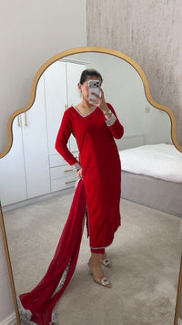 Vibrant Crimson Red Velvet Suit | 3-Piece Elegant Party Wear