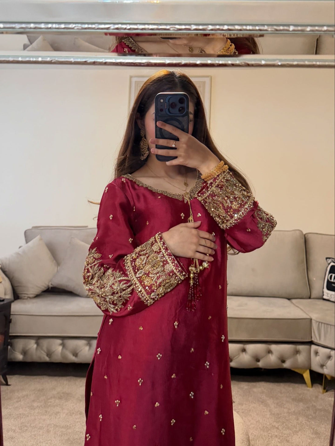 Crimson Crush Red Silk Embroidered 3-Piece Suit Set