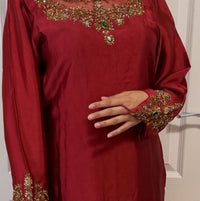 Rukhsaar Deep Red Silk Embroidered Suit
