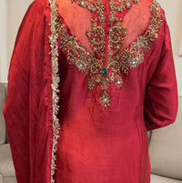 Rukhsaar Deep Red Silk Embroidered Suit