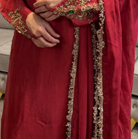 Rukhsaar Deep Red Silk Embroidered Suit