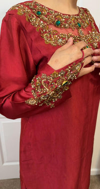 Rukhsaar Deep Red Silk Embroidered Suit