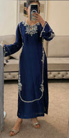 Mahnoor Navy Blue Silk Suit with Silver Embroidery