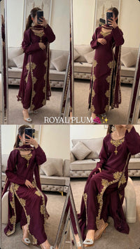 Mehrunisa Premium Plum Silk Suit with Golden Zari Work