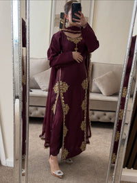 Mehrunisa Premium Plum Silk Suit with Golden Zari Work