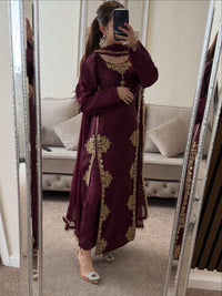 Mehrunisa Premium Plum Silk Suit with Golden Zari Work