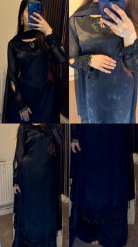 Sanam Hand-Detailed Tassel Silk flowy plazo & kameez
