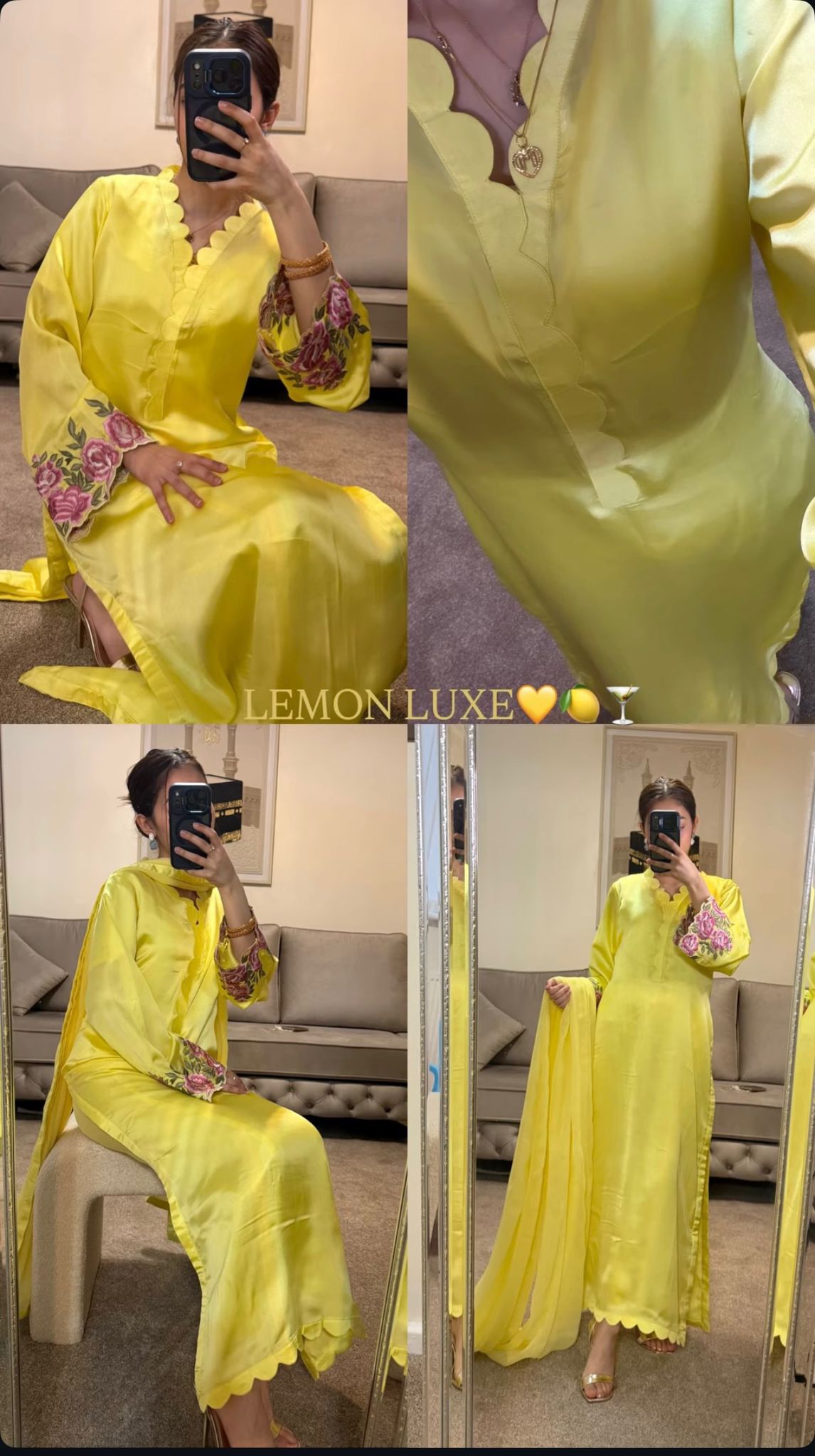 Lemon Luxe Embroidered Silk 3-Piece Suit