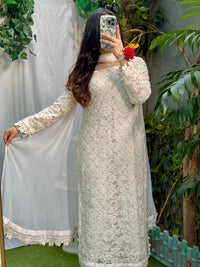 Ivory Grace Heavy Pearl-Detailed Net Lace 3-Piece Suit
