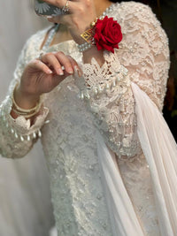 Ivory Grace Heavy Pearl-Detailed Net Lace 3-Piece Suit