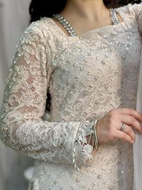 Ivory Grace Heavy Pearl-Detailed Net Lace 3-Piece Suit